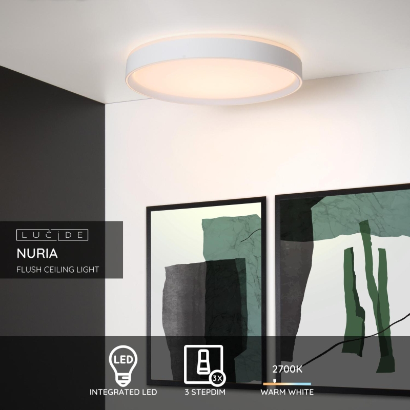 Lucide NURIA - Zapustené stropné svietidlo - Ø 50 cm - LED Dim. - 1x36W 2700K - 3 StepDim - Biela
